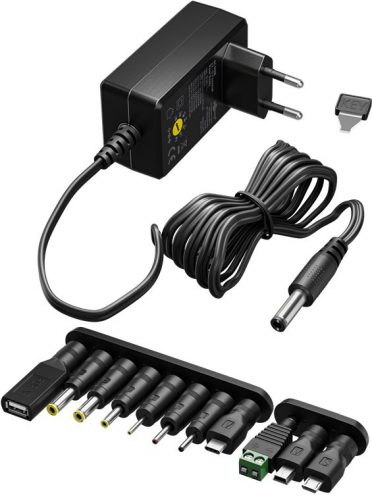 Goobay 64570 Univerzális hálózati DC adapter 3V-12V, max. 27W/2,25A, 11 különböző méretű csatlakozóval