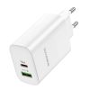 Borofone BN10 hálózati töltő USB + USB-C QC3.0 PD 65W, fehér