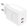 Borofone BN9 hálózati töltő 2xUSB-C QC3.0 PD 35W, fehér