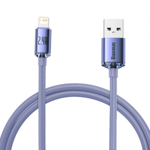 Baseus CAJY000005 Crystal Shine Series Fast Charging Data Cable USB-A apa 2.0 - Lightning apa Adat és töltőkábel - Lila (1.2m)