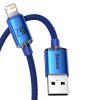 Baseus CAJY000103 Crystal Shine Series Fast Charging Data Cable USB-A apa 2.0 - Lightning apa Adat és töltőkábel - Kék (2m)