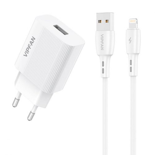 Vipfan E01S-LT USB-A Hálózati töltő + Lightning kábel - Fehér (12W)