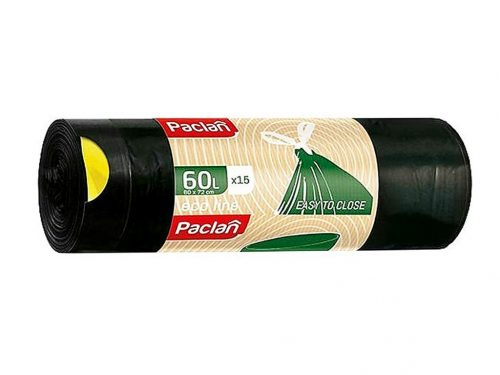 PACLAN ECOLINE ZÁRSZALAGOS SZEMETESZSÁK 60L (15DB/TEKERCS) 60CMX72CM 25MY ÚJRAHSZNOSÍTOTT ANYAGBÓL KÉSZÜLT!