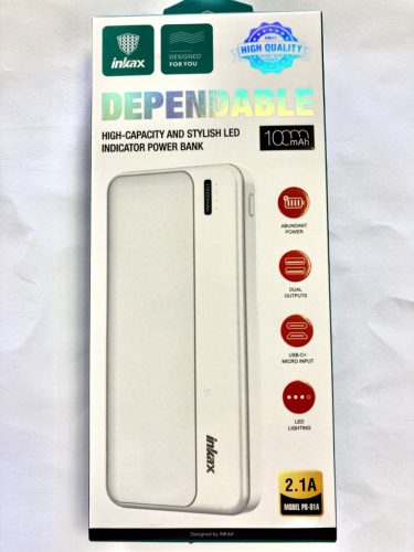 INKAX PB-01A 10.000MAH Power bank LED kijelzővel, USB-C és micro USB port (fehér)