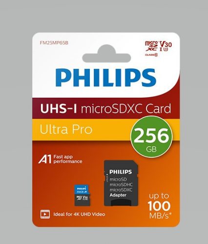 Philips 256GB microSDXC memóriakártya + SD adapter, Class 10, UHS-I, U3