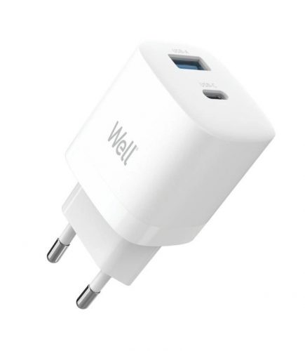 Well PSUP-USB-WPD3301WE-WL 1x USB-A- 1xUSB-C GaN, PD Hálózati töltő – Fehér (30W)