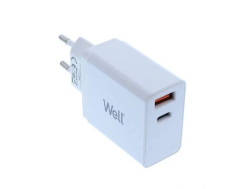 Well PSUP-USB-WPQ4501WE-WL 1xUSB-A QC3.0 1xUSB-C PD Hálózati töltő – Fehér (45W)