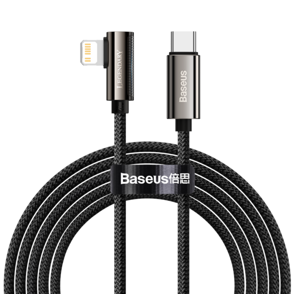 Baseus CATLCS-01 Legend Series USB-C és Lightning derékszögű kábel, PD, 20 W, 1 m (fekete)