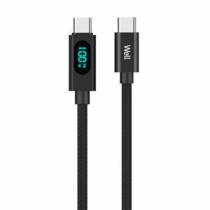 Well USB-C / USB-C töltő- / kijelzőkábel fém végződéssel, 100W, 1 m, CABLE-USBC/USBC-1BK10001-WL