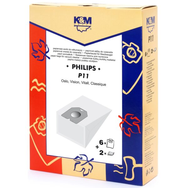 K&M, Philips Oslo Kompatibilis papír porzsák, 6X papír porzsák + 2X szűrő (DUSTBAG-P11-PAP-K&H)